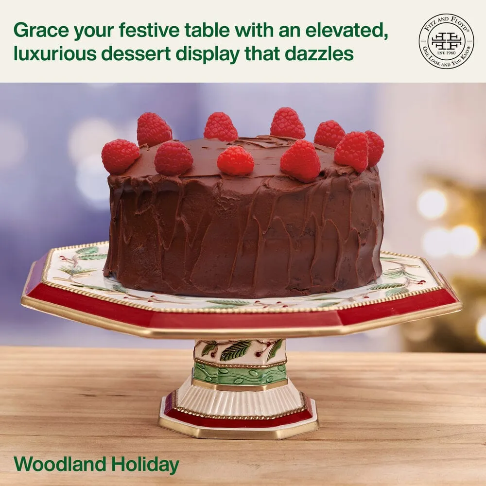 Fitz and Floyd Woodland Holiday alzata torta agrifoglio