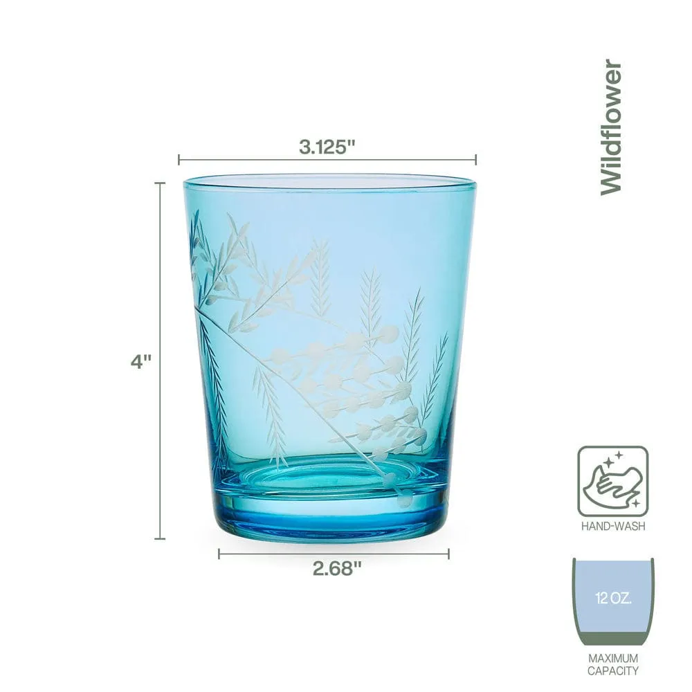 Fitz and Floyd Wildflower Double Old Fashioned bicchieri blu set 4
