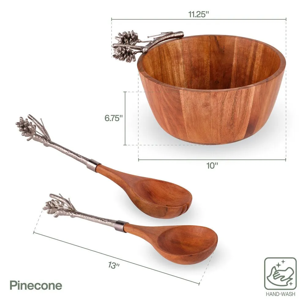 Fitz and Floyd Pinecone ciotola servizio con posate legno acacia