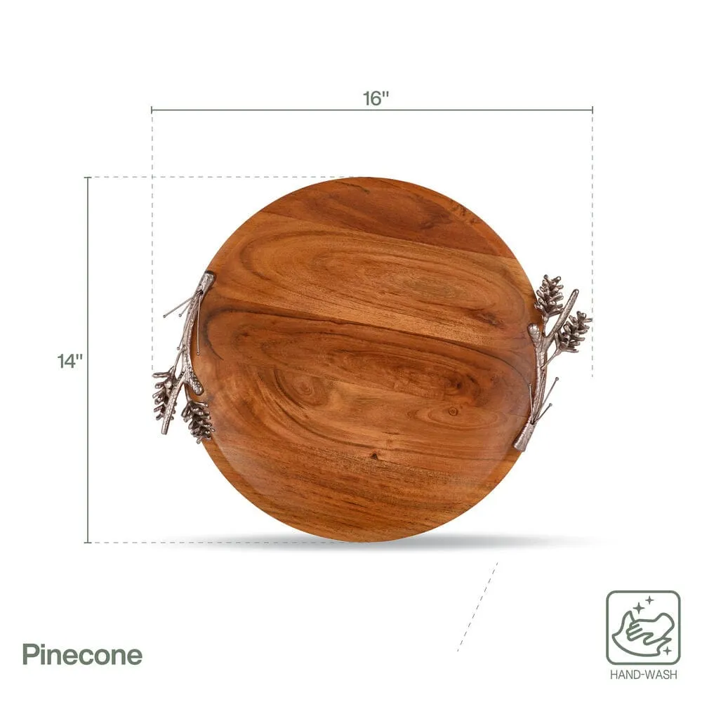 Fitz and Floyd Pinecone Round vassoio legno acacia