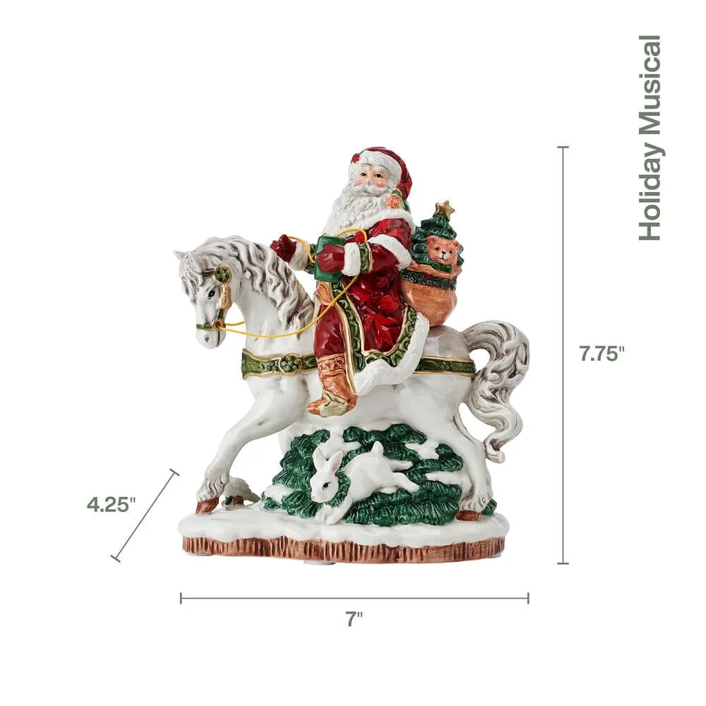 Fitz and Floyd Holiday Santa a Cavallo Statuina Musicale
