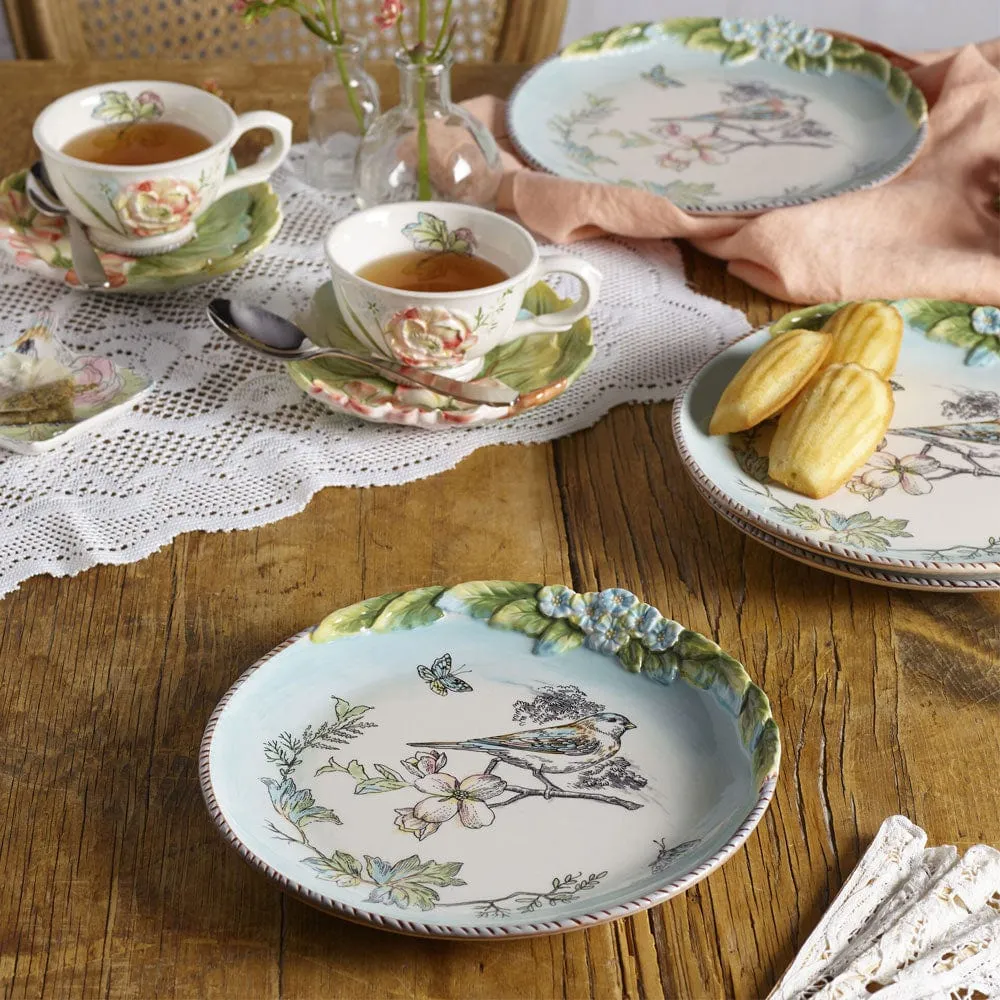 Fitz and Floyd English Garden piatti insalata uccello set 4 gres