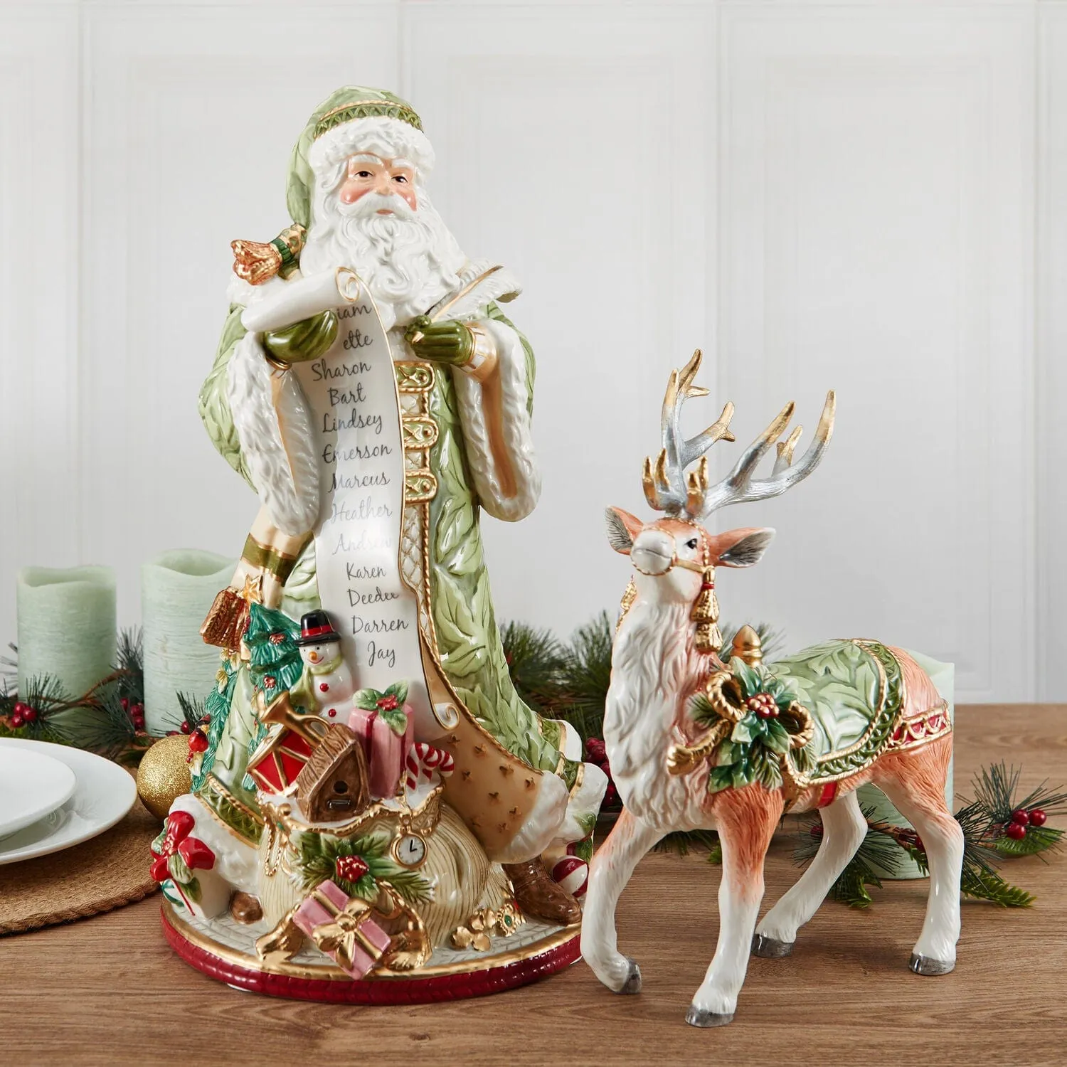 Fitz and Floyd Holiday Home Statuetta Babbo Natale Verde 47 cm