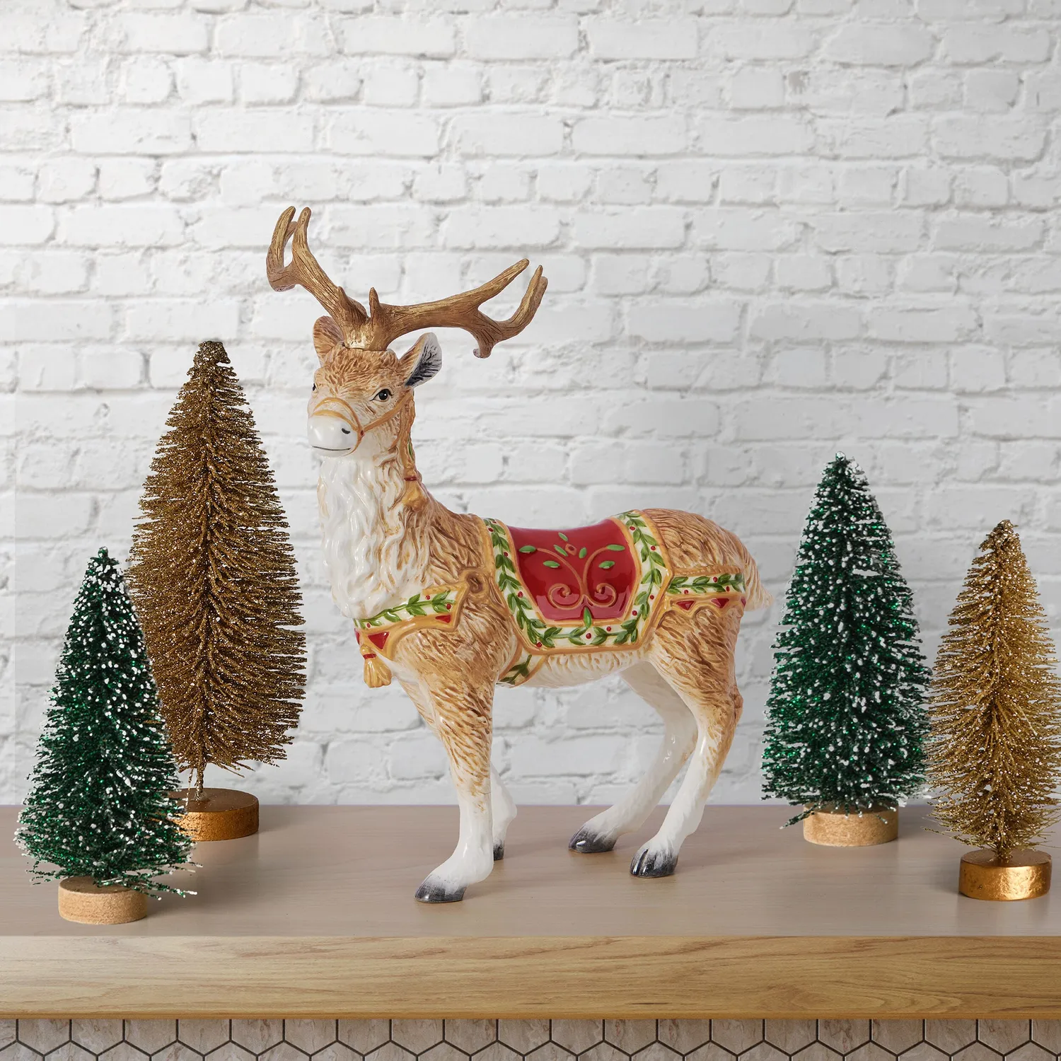Fitz and Floyd Santa's Gift renna statuetta natale 25 cm terracotta