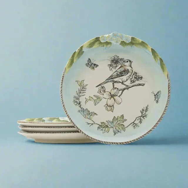 Fitz and Floyd English Garden piatti insalata uccello set 4 gres