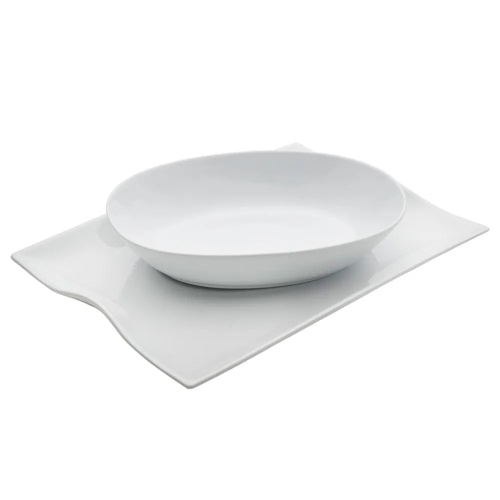 Fitz and Floyd Everyday White Serve Bowl Platter set 2 pezzi ovale