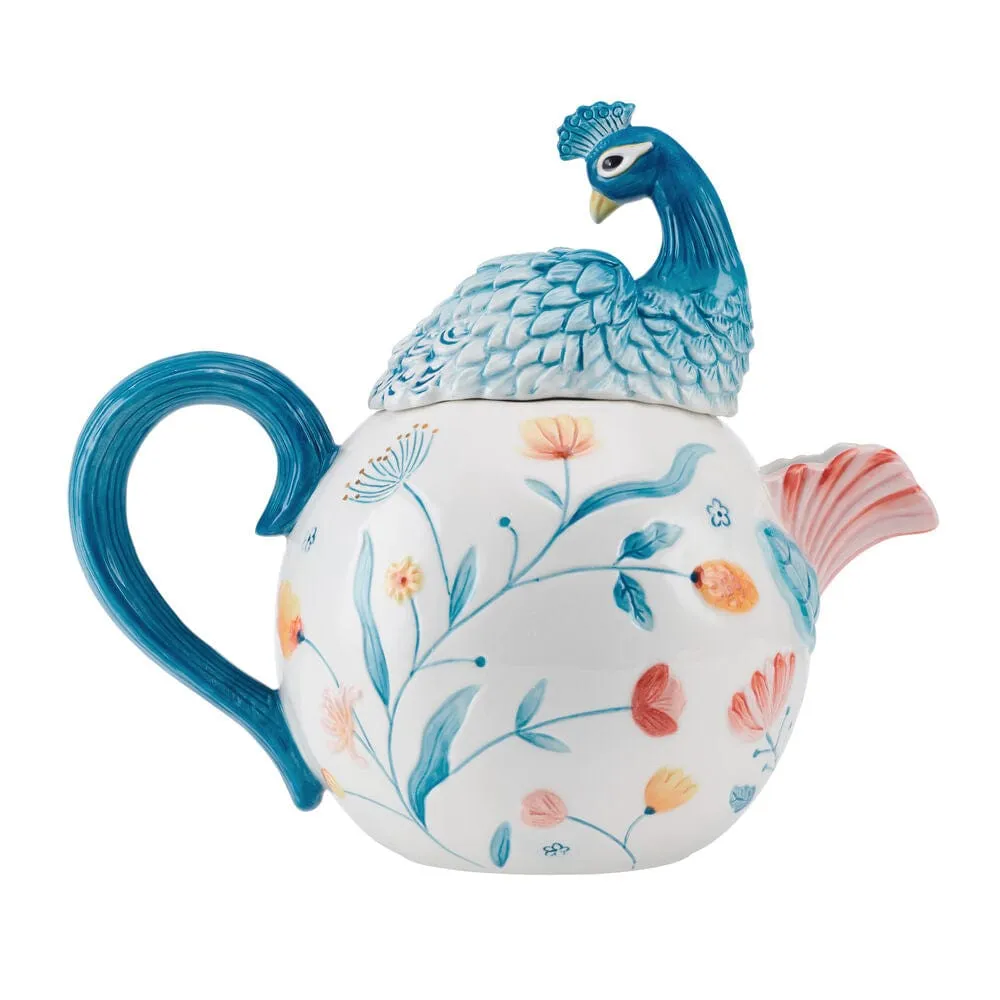 Fitz and Floyd Gracie Teiera Pavone Terracotta Fiori 1 Qt