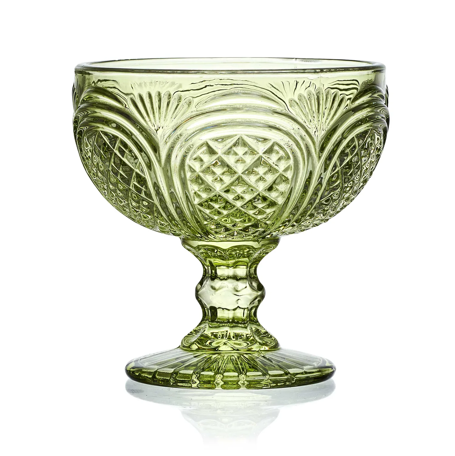 Fitz and Floyd Sicily Green coppe dessert vetro verde set 4