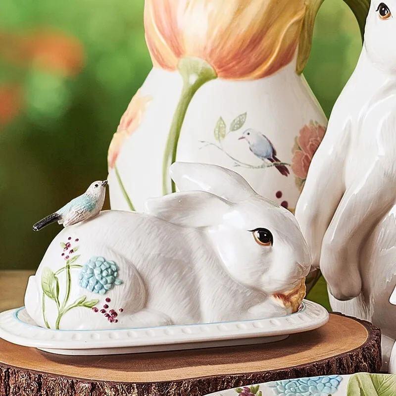 Fitz and Floyd Meadow Rabbit portaburro con coperchio