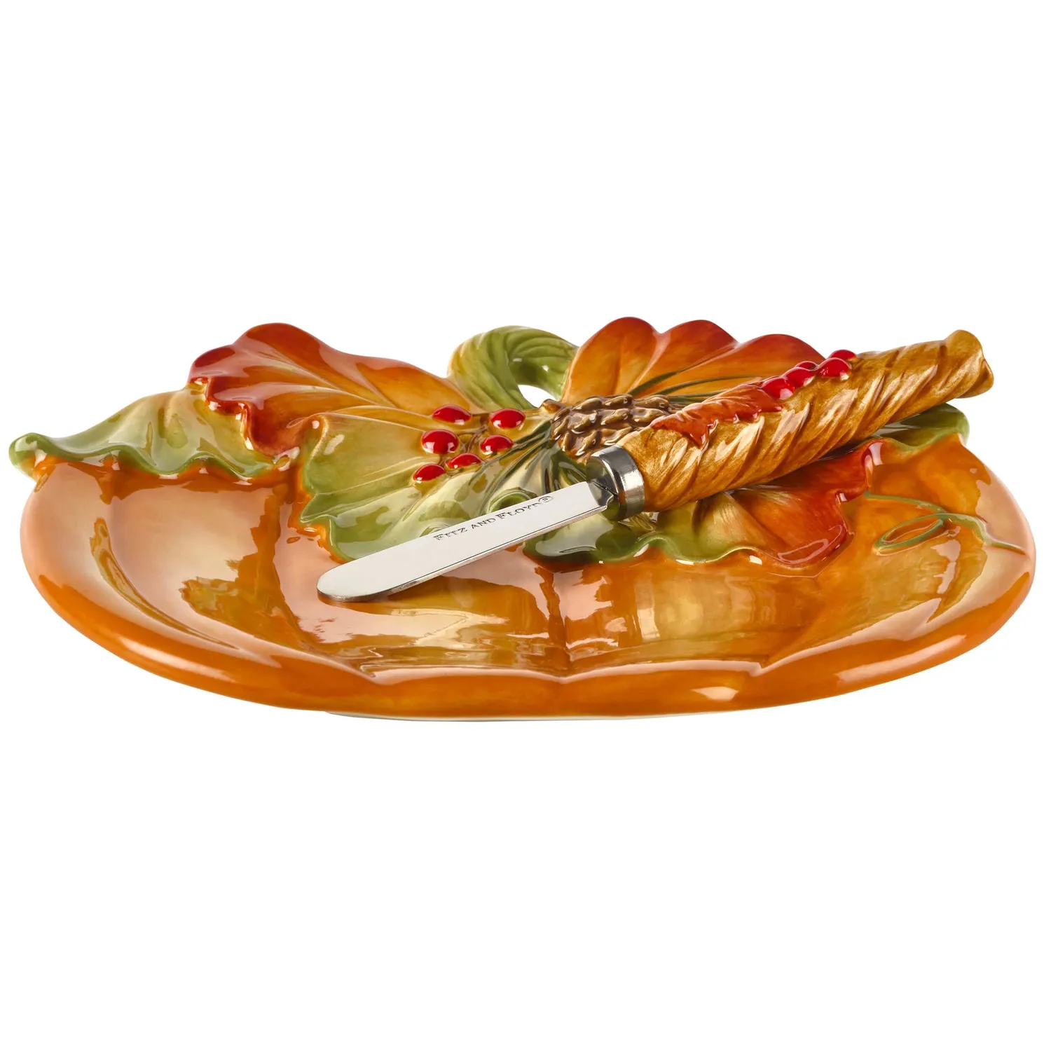 Fitz and Floyd Harvest piatto zucca snack con spalmatore arancione