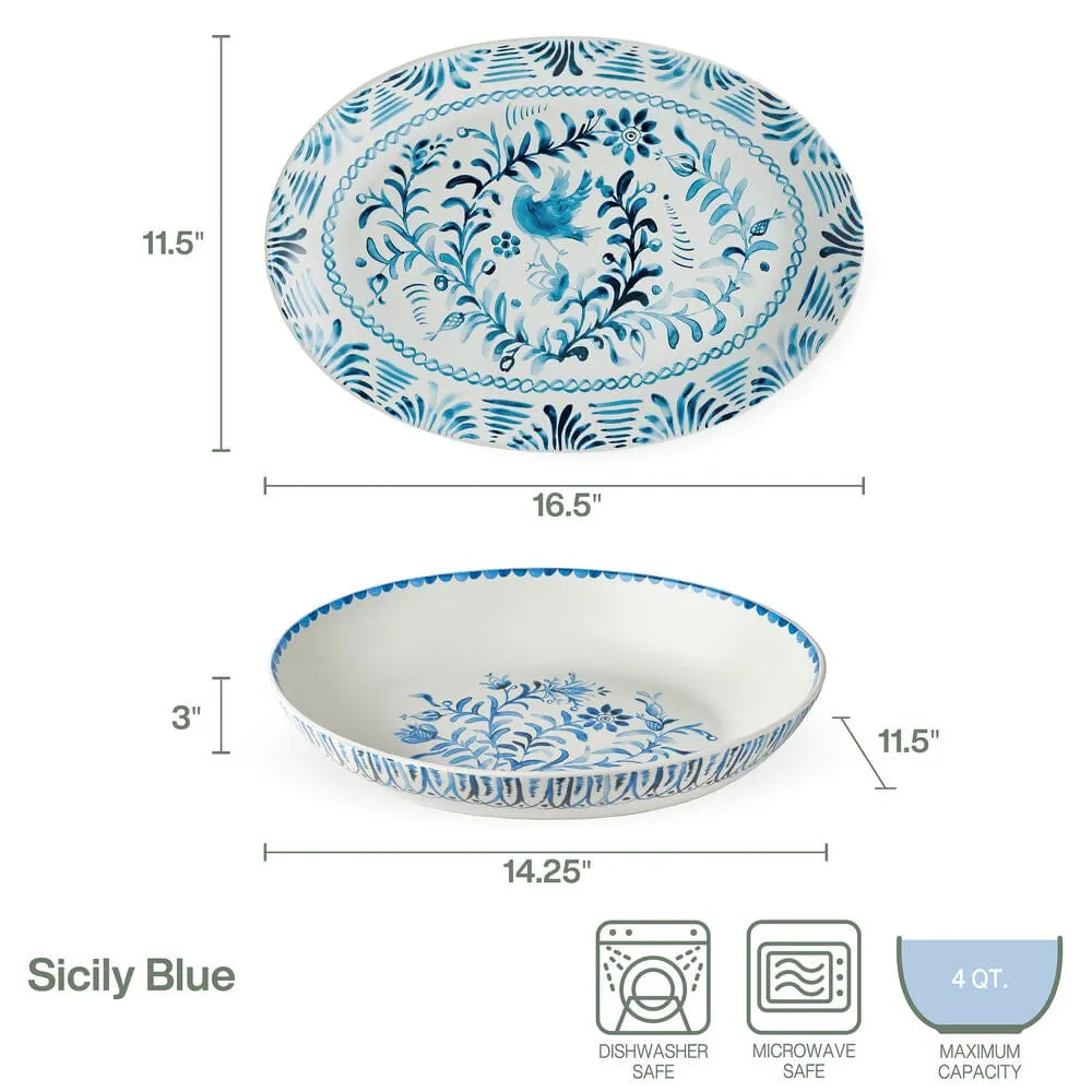 Fitz and Floyd Sicily Blue set ciotola e vassoio stoneware