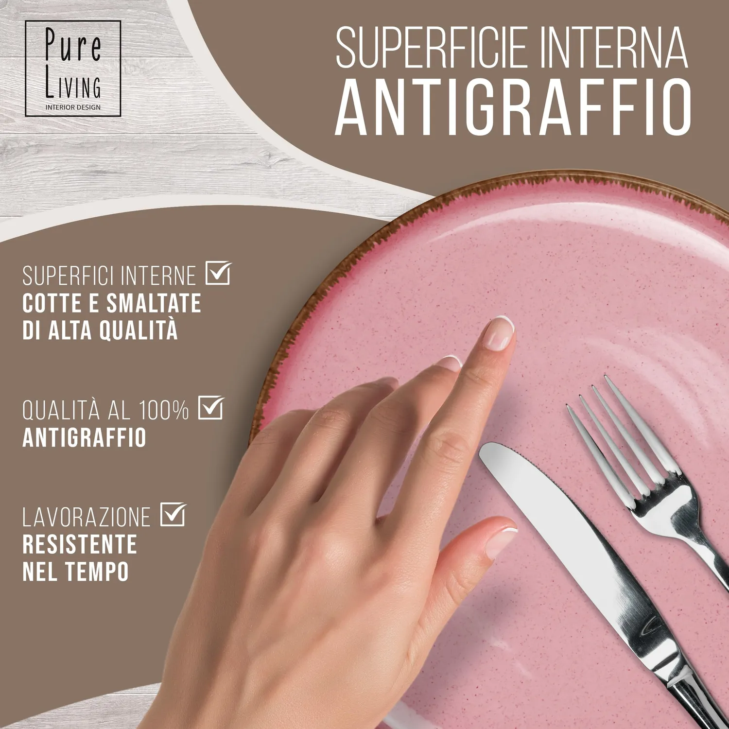Pure Living Rustic set piatti 6 persone rosa 6 pezzi