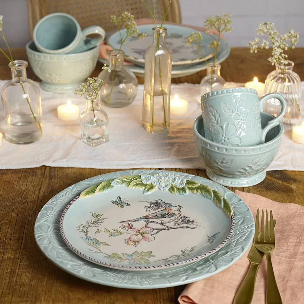 Fitz and Floyd English Garden piatti insalata uccello set 4 gres