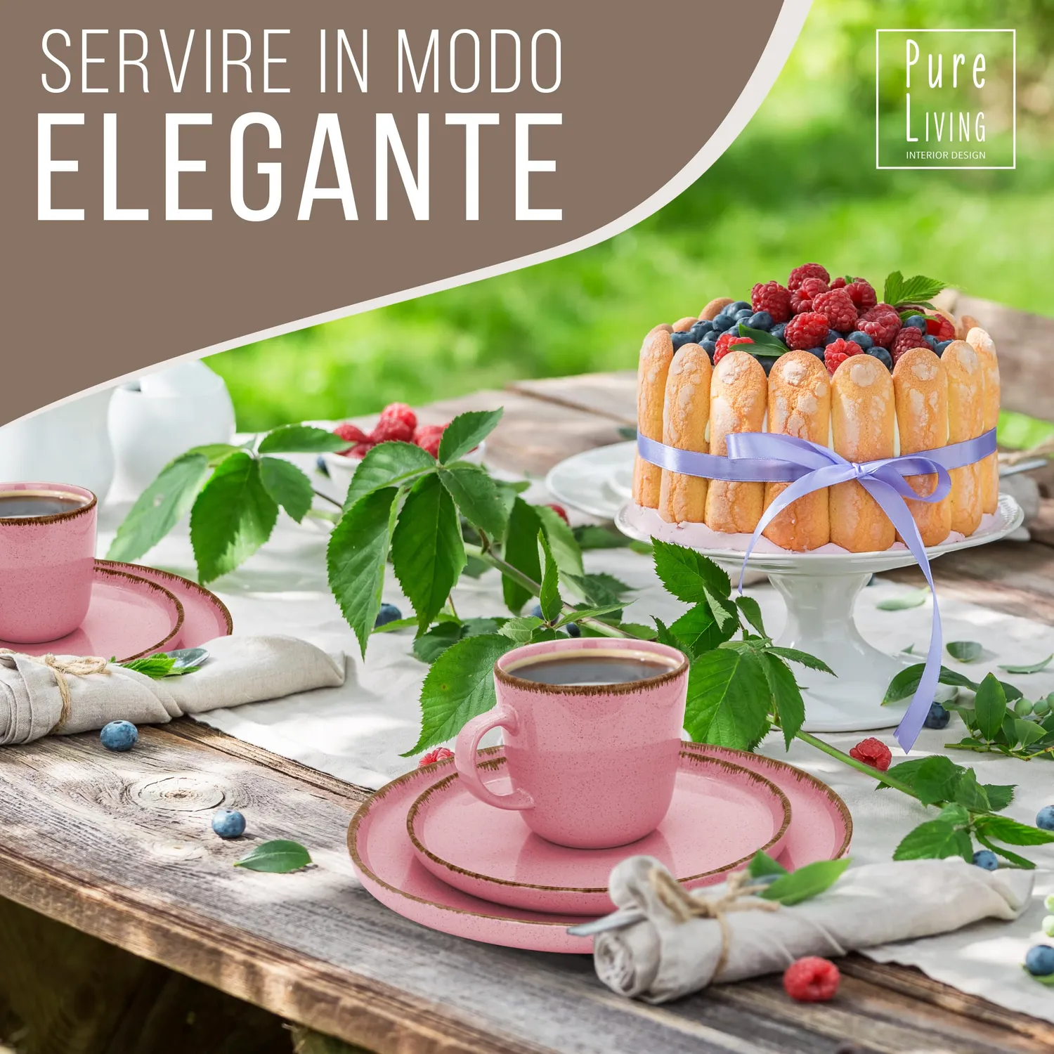 Pure Living Rustic set piatti 6 persone rosa 6 pezzi