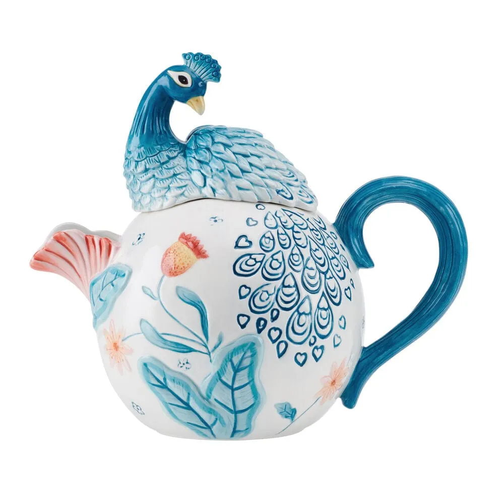 Fitz and Floyd Gracie Teiera Pavone Terracotta Fiori 1 Qt