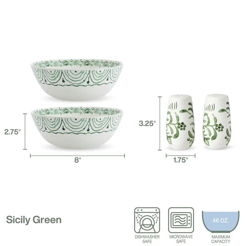 Fitz and Floyd Sicily Green set 2 ciotole + sale e pepe