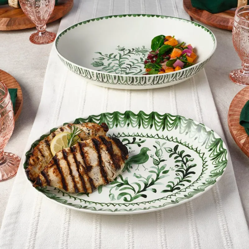 Fitz and Floyd Sicily Green ciotola e vassoio portata gres verde