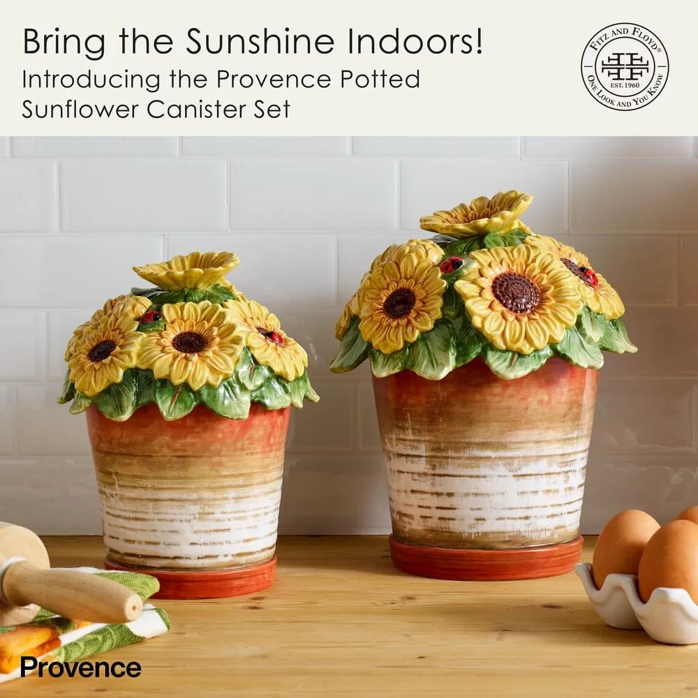 Fitz and Floyd Provence Sunflower Pots barattoli set 2 ermetici