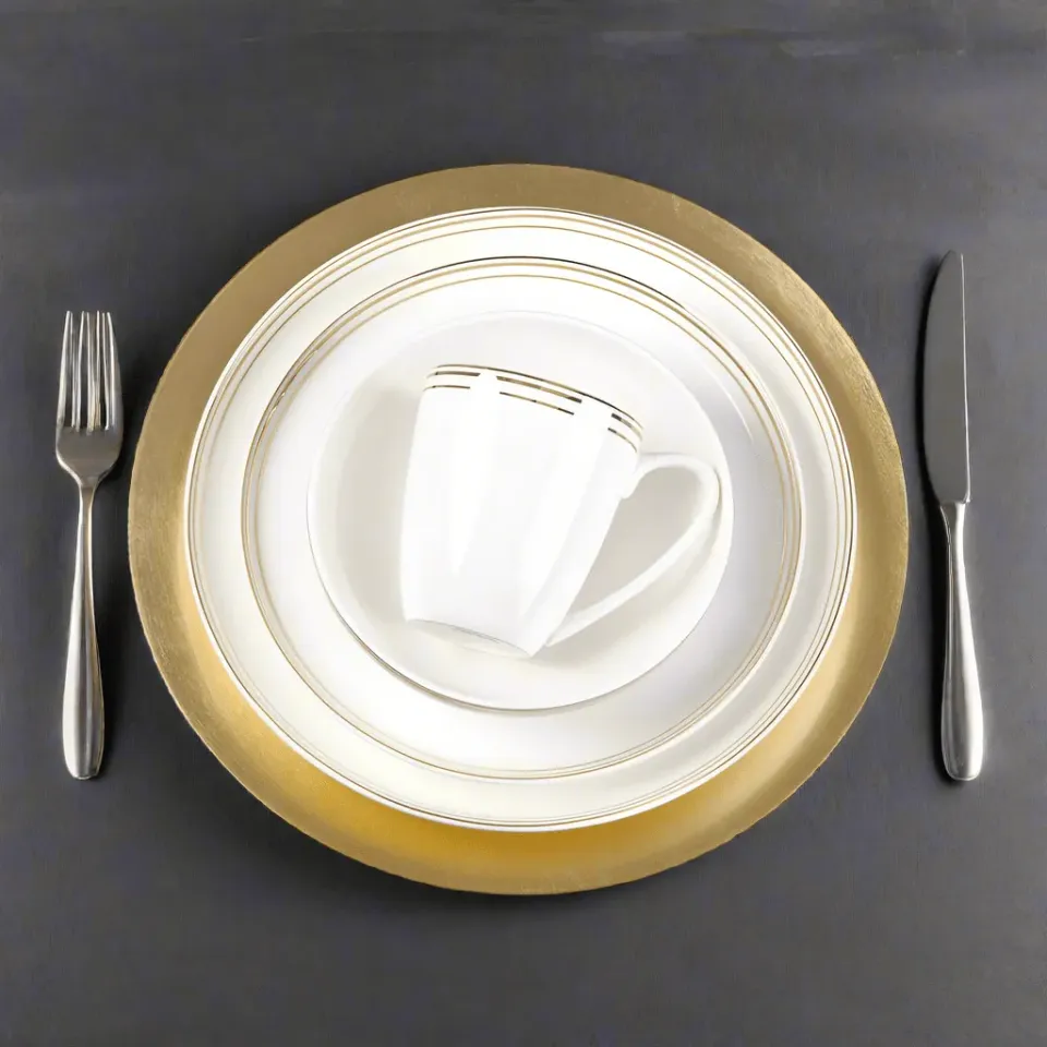 Fitz and Floyd Nevaeh White servizio 16 piatti bone china oro