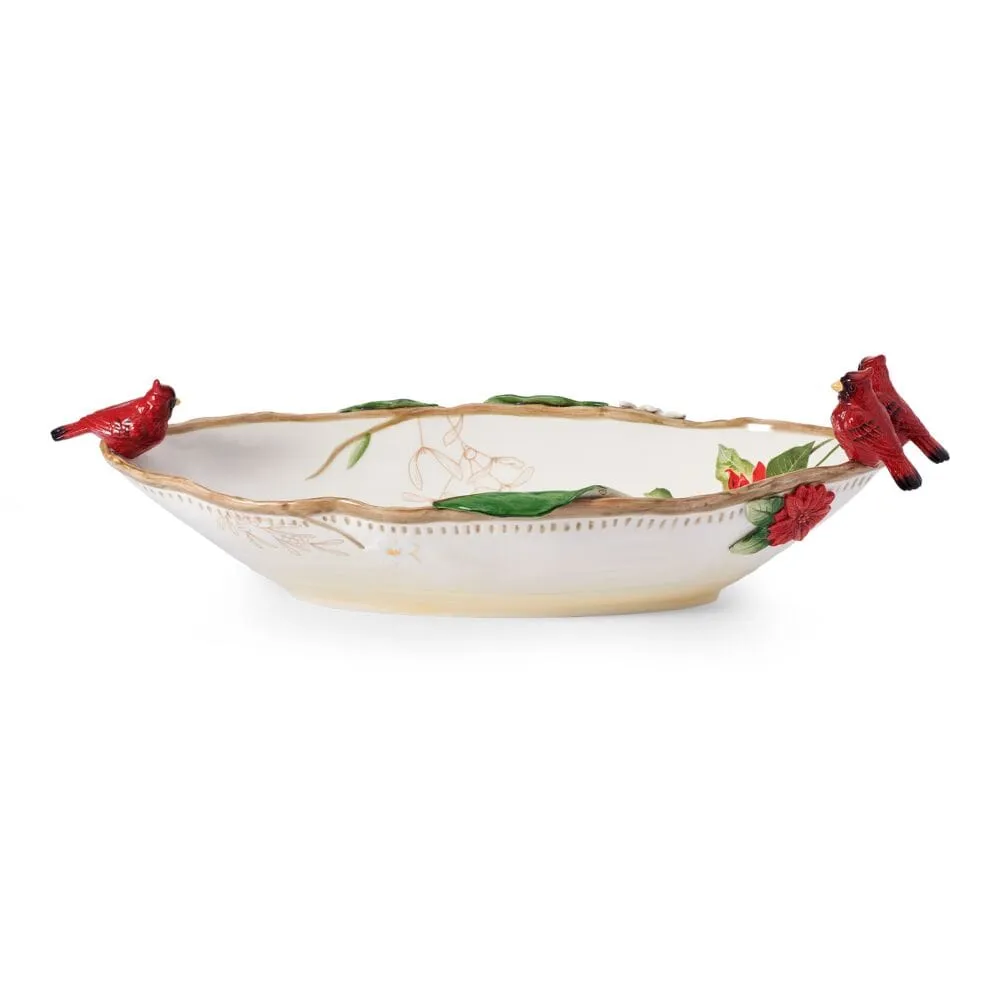 Fitz and Floyd Poinsettia Holiday centrotavola ovale bianco cardinali