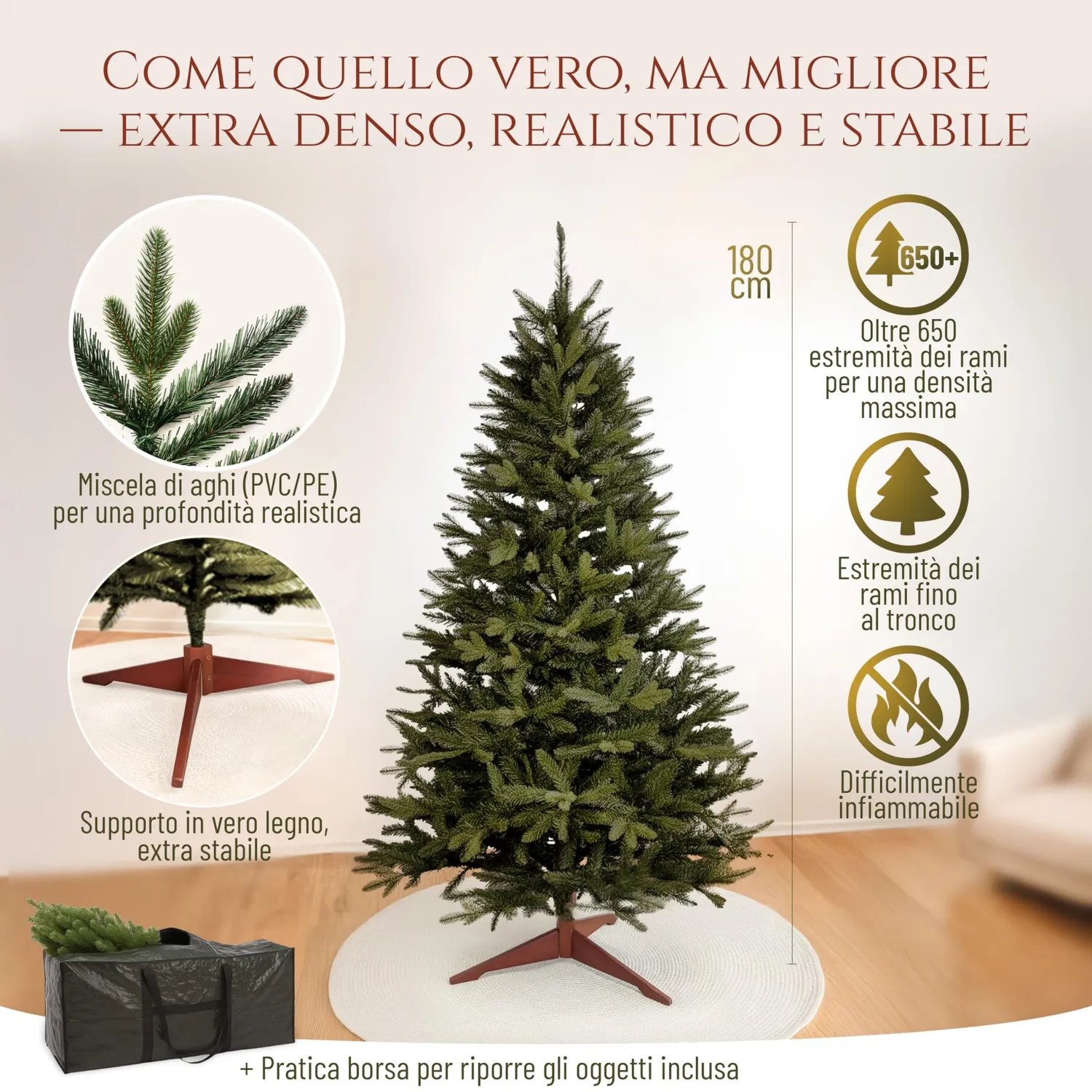 Pure Living albero di Natale artificiale 180 cm realistico