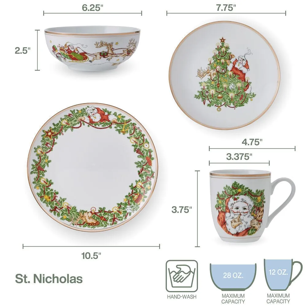 Fitz and Floyd St. Nicholas Gold servizio piatti 16 pz porcellana