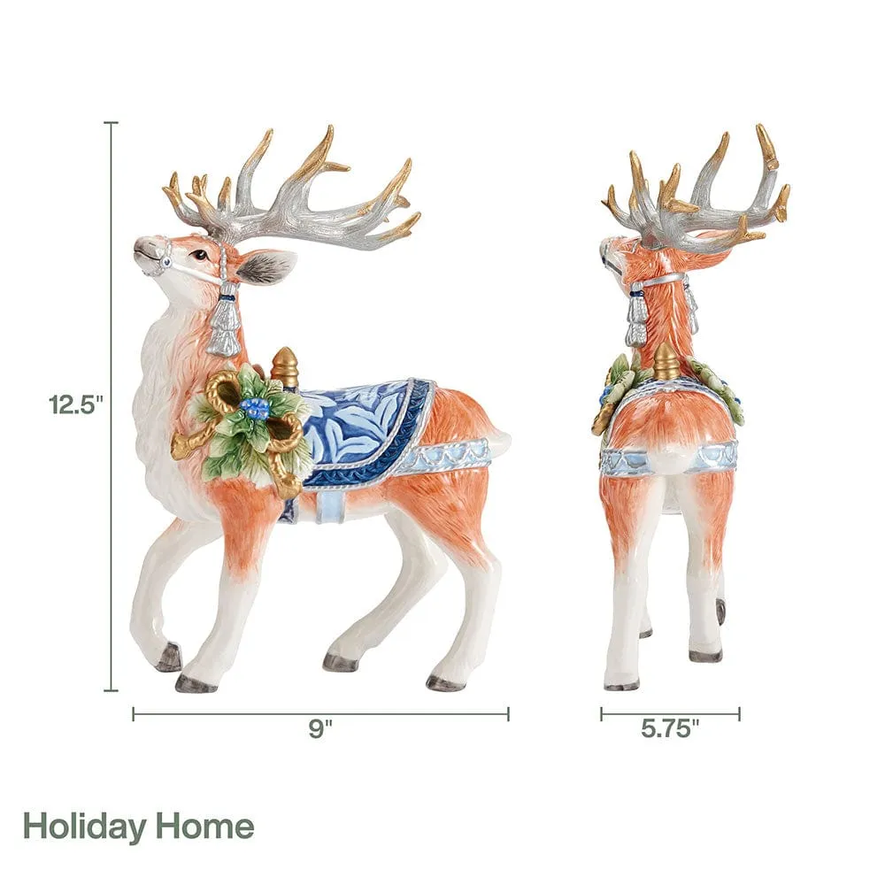 Fitz and Floyd Holiday Home Cervo statuina ceramica blu 31,5 cm