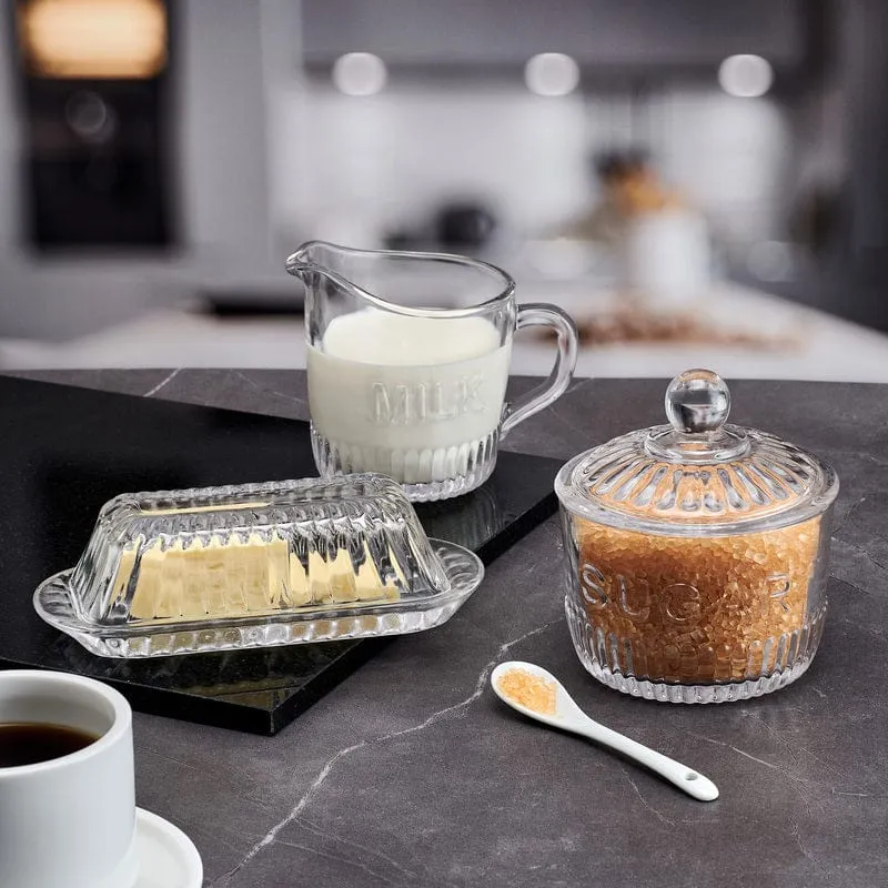 Fitz and Floyd Everyday White Bistro set burro zucchero latte vetro