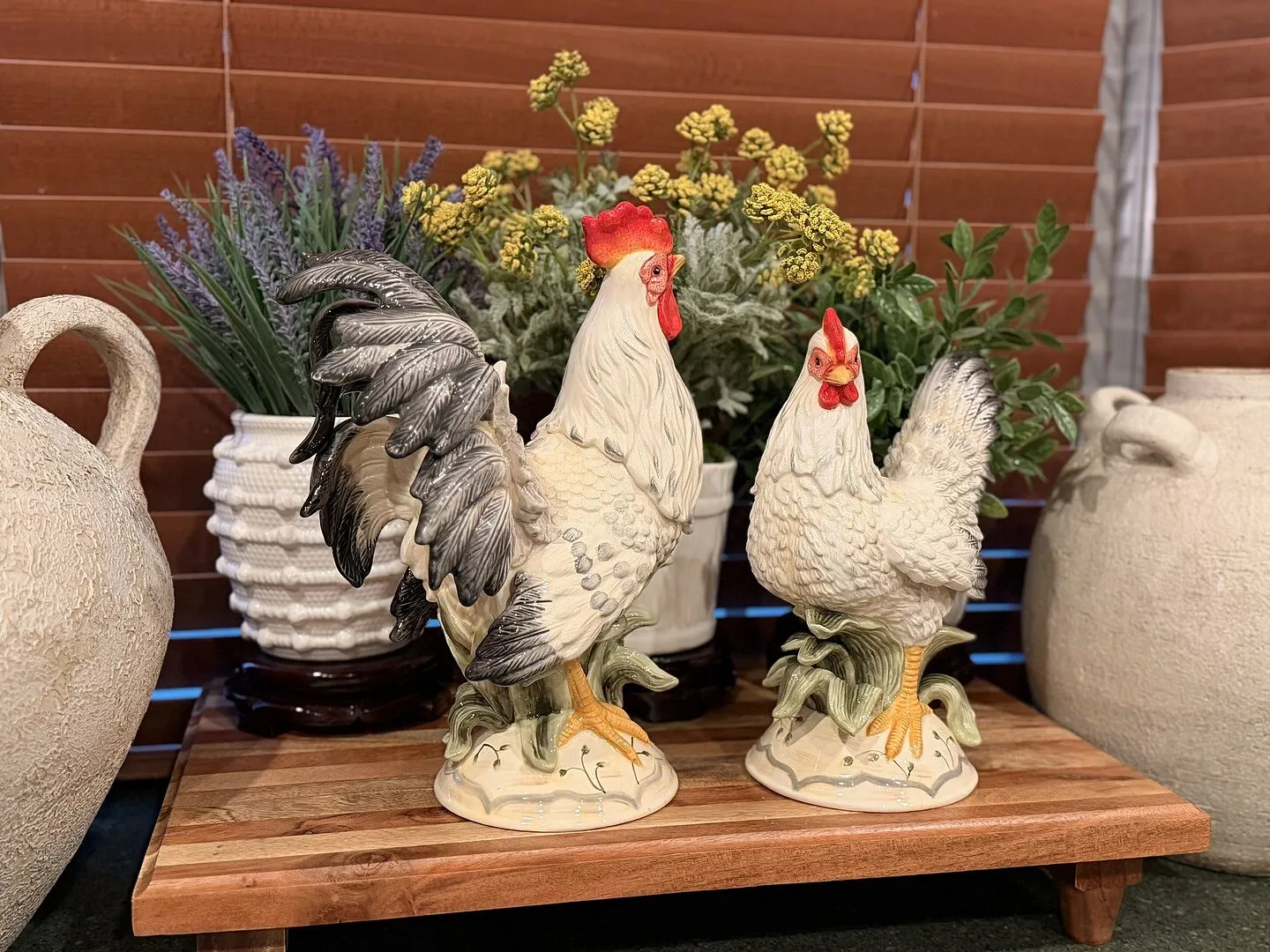 Fitz and Floyd Lantana Gallo e Gallina statuine ceramica set 2 pezzi