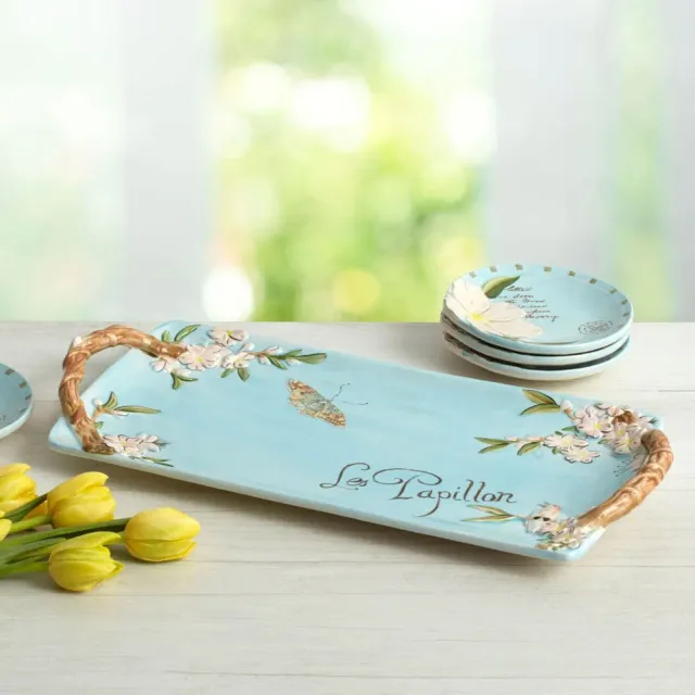 Fitz and Floyd Toulouse vassoio rettangolare ceramica fiori