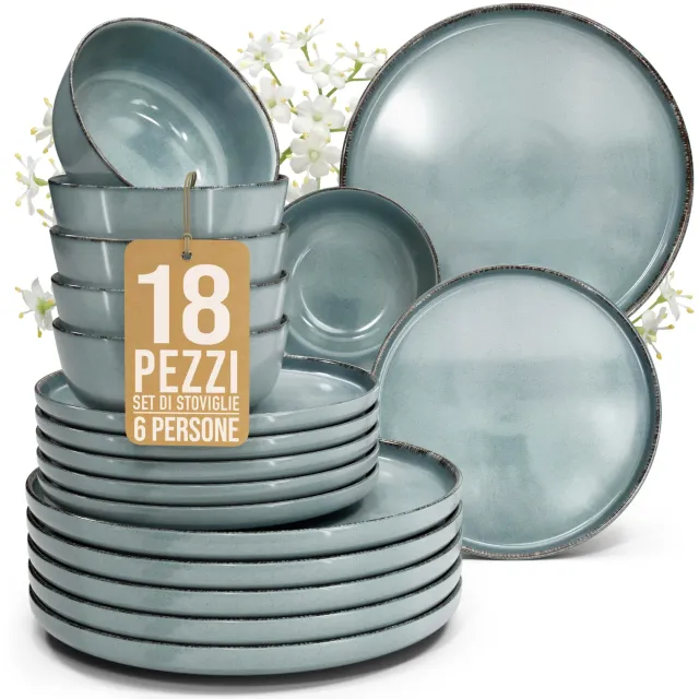 Pure Living Rustic servizio piatti 18 pezzi blu fumo ceramica