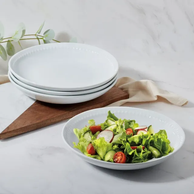 Fitz and Floyd Everyday White Beaded piatti insalata set 4 porcellana