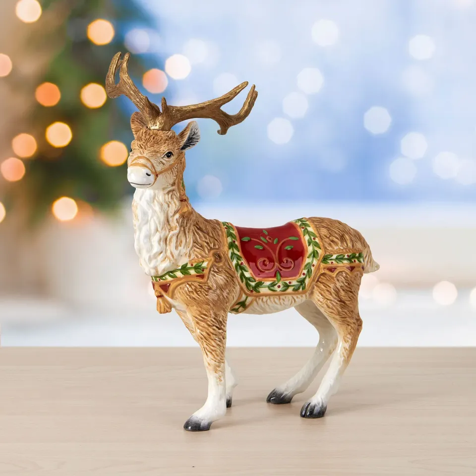 Fitz and Floyd Santa's Gift renna statuetta natale 25 cm terracotta