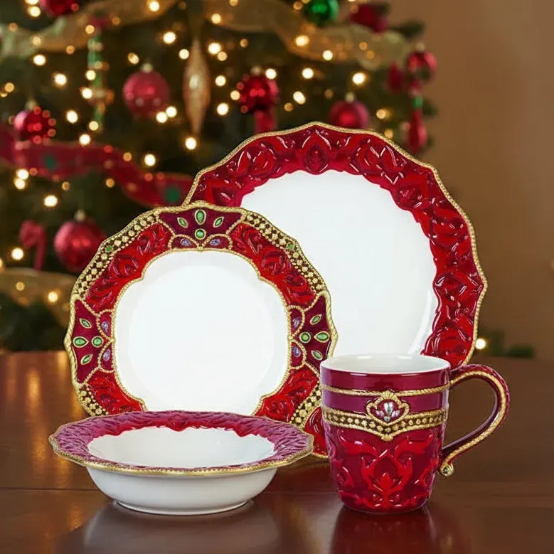 Fitz and Floyd Renaissance Holiday servizio 4 pezzi rosso oro