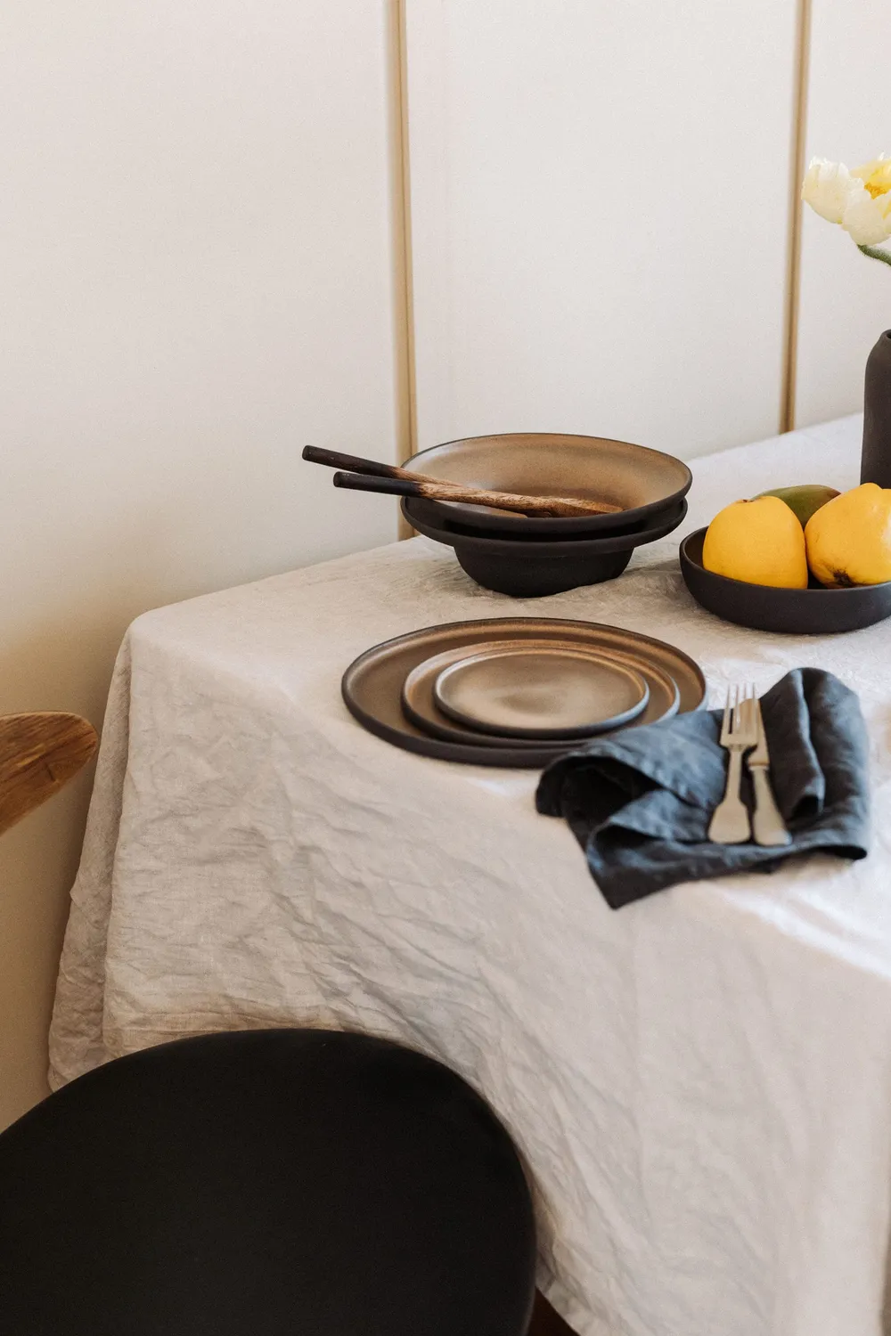 Poemi Fika piatto pasta 24 cm gres nero crema