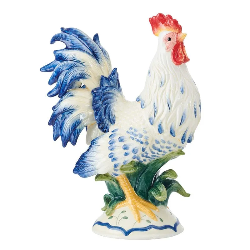 Fitz and Floyd Sicily Blue Gallo e Gallina Statuine Set 2 Blu