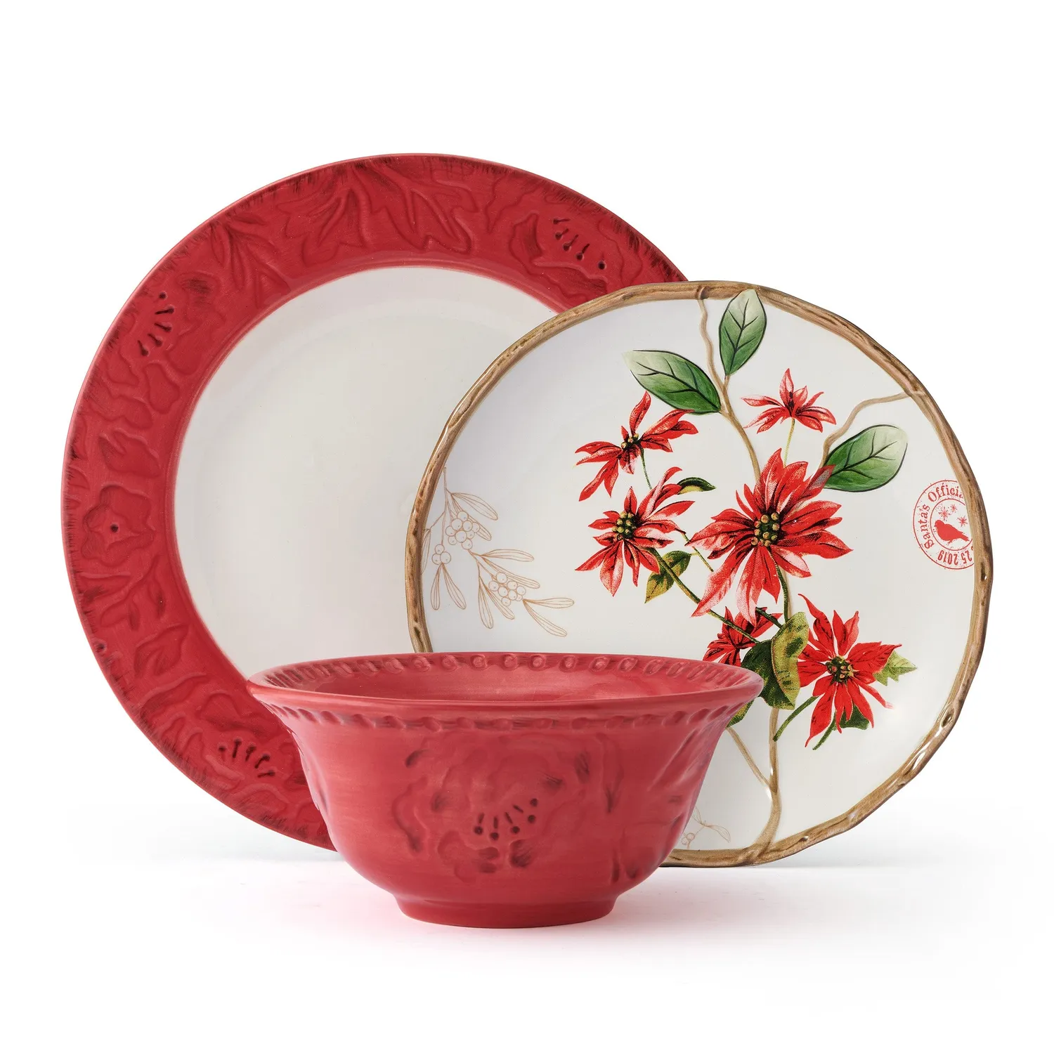 Fitz and Floyd Poinsettia Holiday servizio piatti 12 pezzi rosso per 4