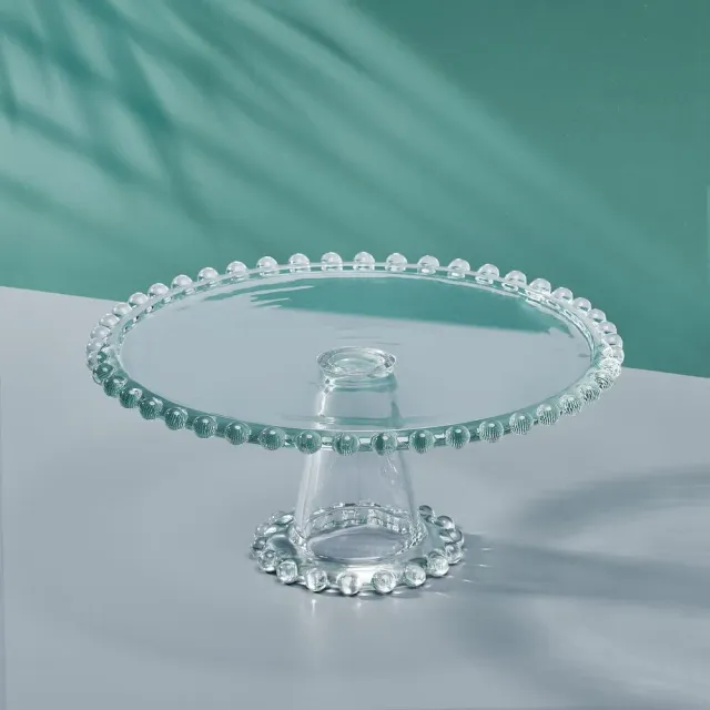Fitz and Floyd Beaded Alzata torta vetro 27 cm