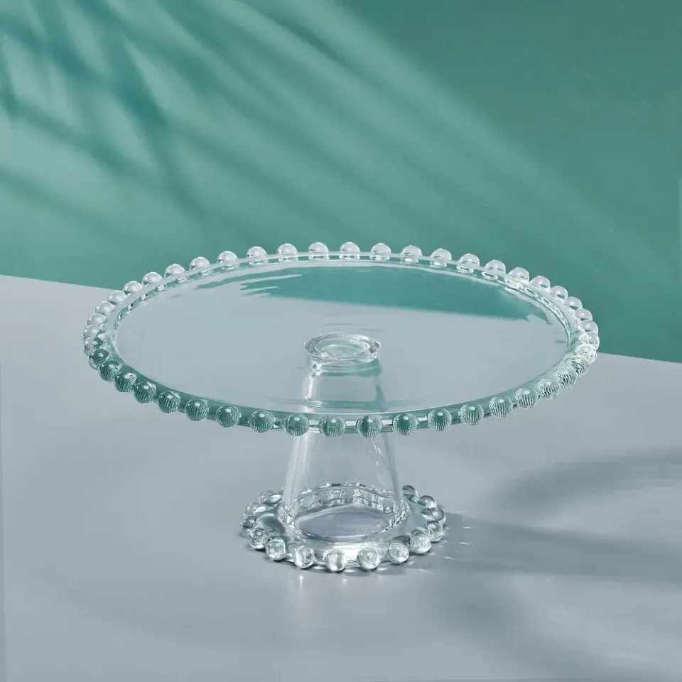 Fitz and Floyd Beaded Alzata torta vetro 27 cm