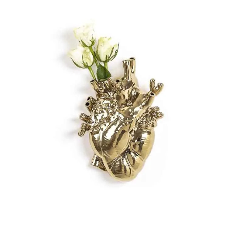 Seletti Love in Bloom Gold vaso cuore oro porcellana