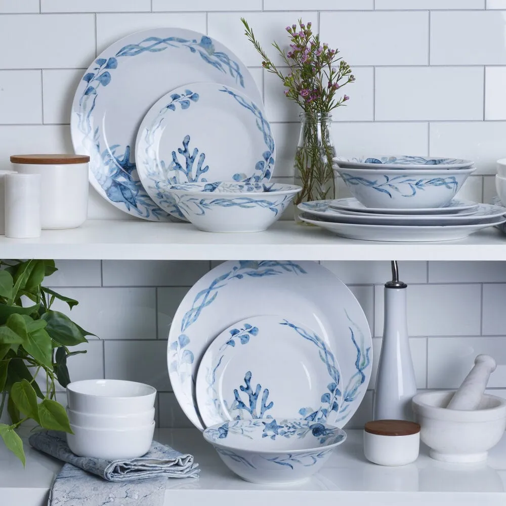Fitz and Floyd Sanibel Servizio Piatti 12 Pezzi Blu Porcellana