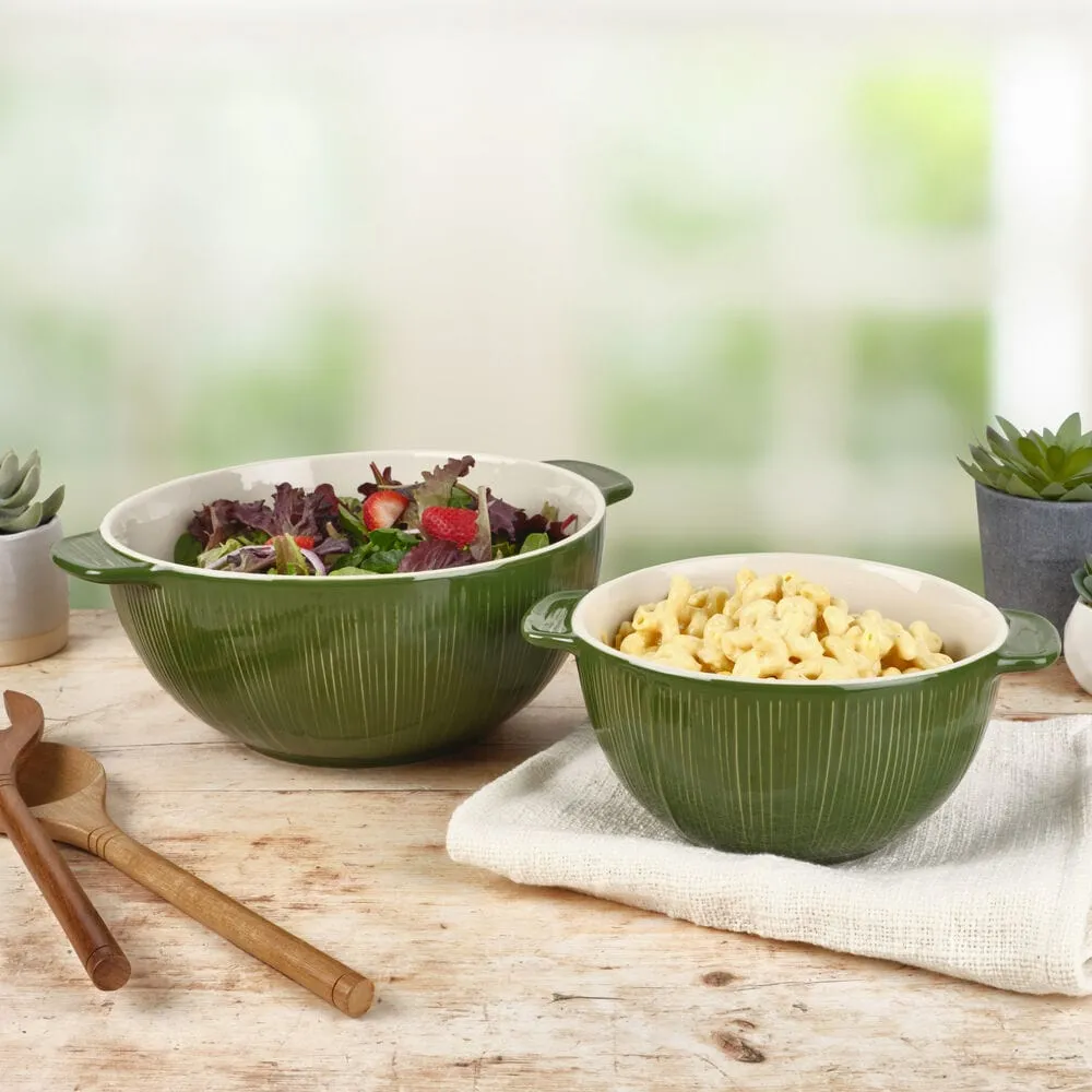 Fitz and Floyd Sicily Green set 2 ciotole da portata verde stoneware