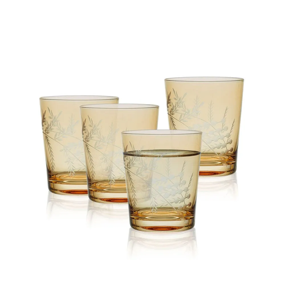 Fitz and Floyd Wildflower Double Old Fashioned bicchieri set 4 oro