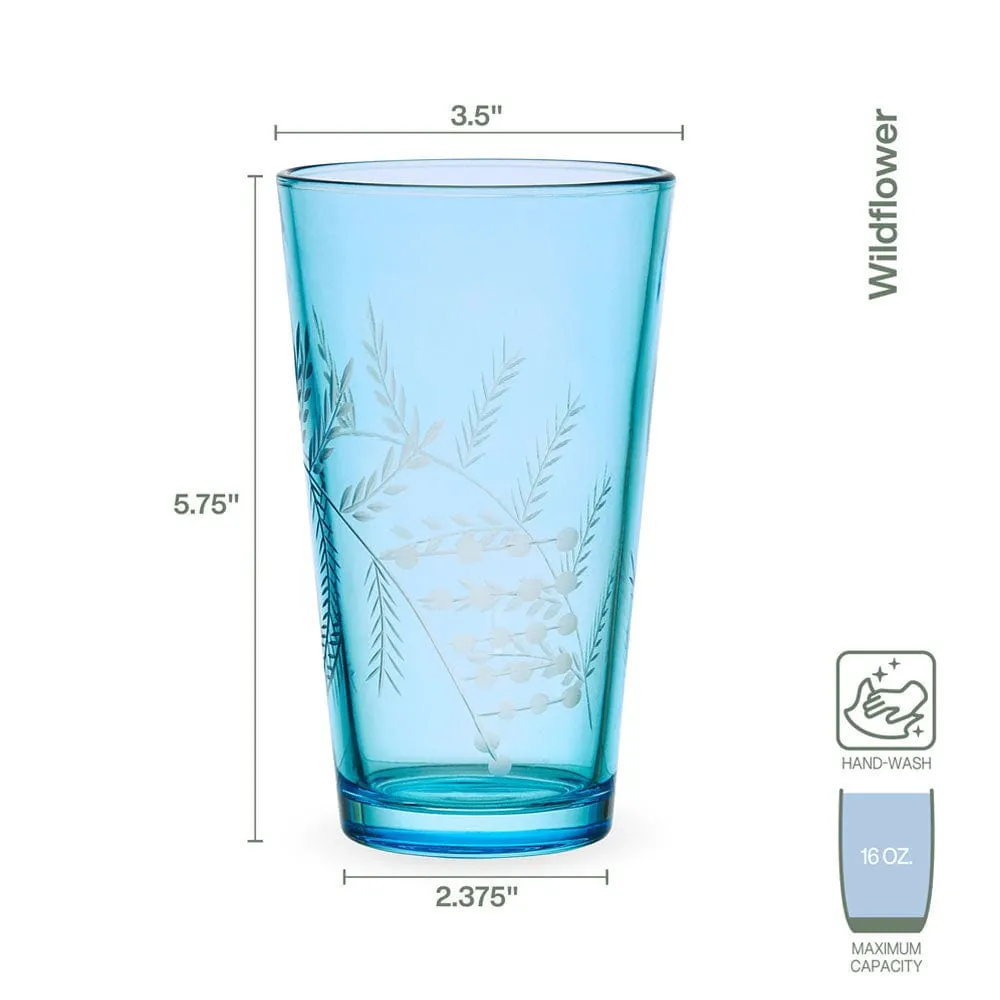 Fitz and Floyd Wildflower set 4 bicchieri highball blu vetro 473ml