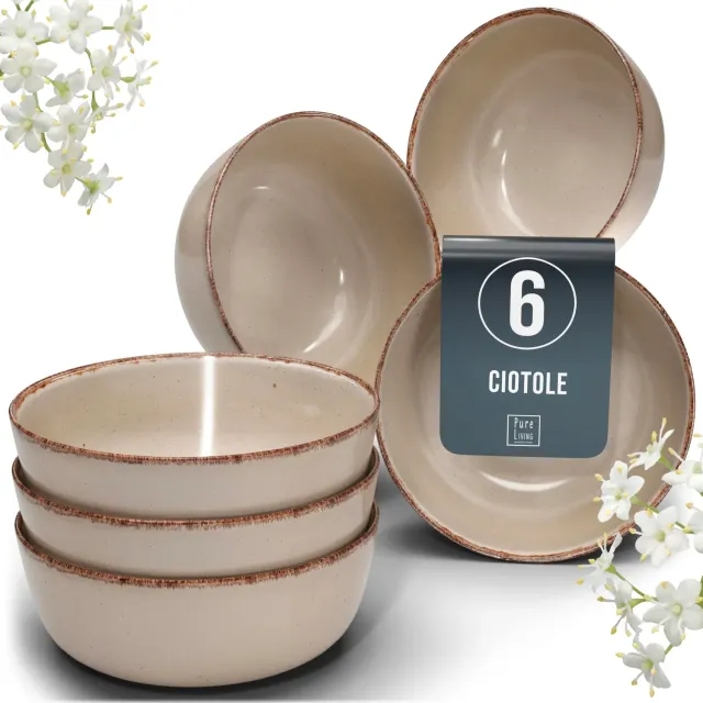 Pure Living Rustic Set 6 Ciotole Muesli Beige in Gres