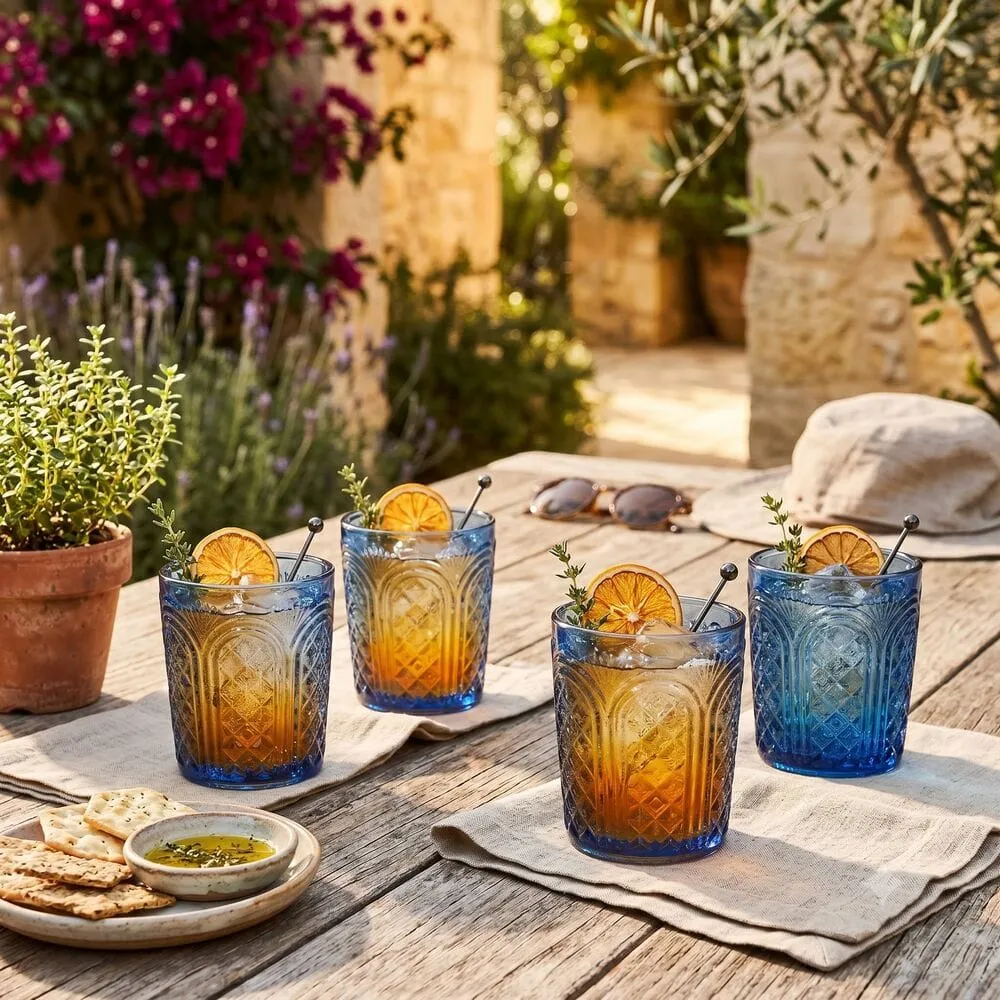 Fitz and Floyd Sicily Blue bicchieri whisky 4 pezzi blu