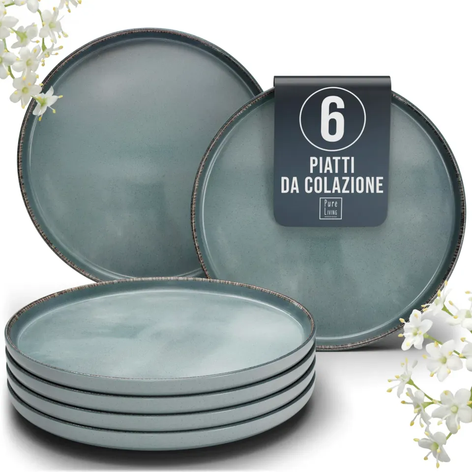 Pure Living Rustic Set 6 Piatti Colazione Blu Fumo Ceramica
