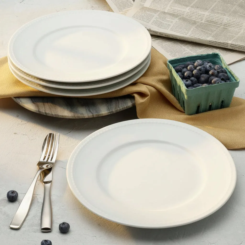 Fitz and Floyd Everyday White Beaded piatti piani set 4 pezzi bianchi