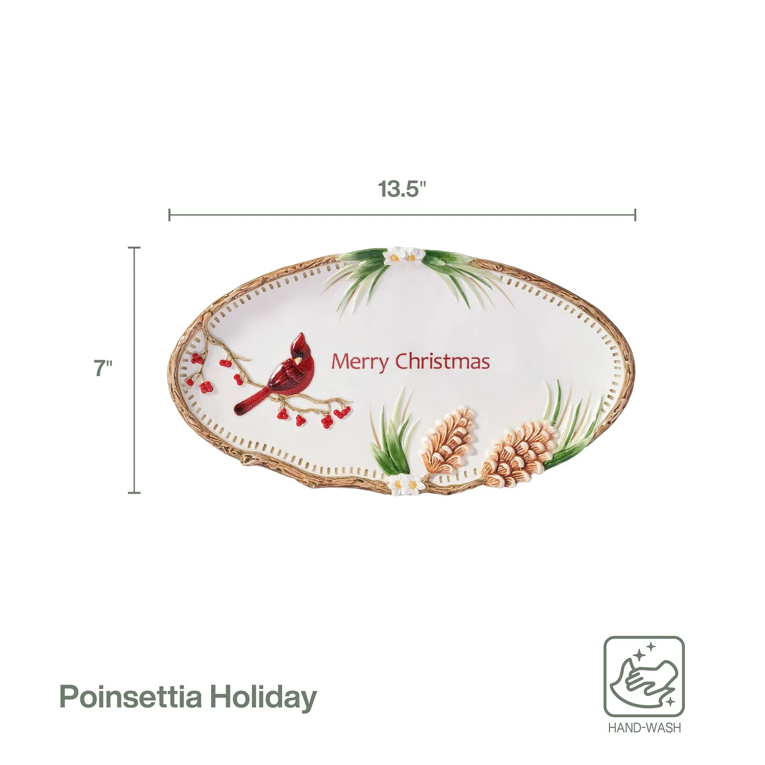 Fitz and Floyd Poinsettia Holiday vassoio Merry Christmas terracotta