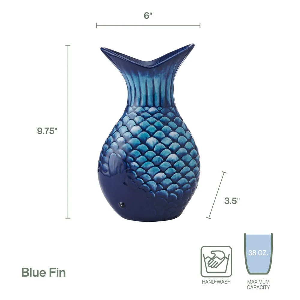 Fitz and Floyd Coastal Blue Fin vaso pesce blu 24 cm